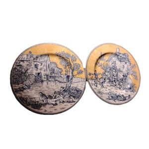 Set Of 2 American Atelier 8" Porcelain Salad Plate English Toile 5076 vtg DISHES